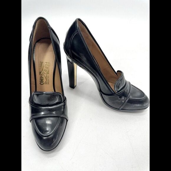SALVATORE FERRAGAMO pumps oxfords heels gray black sz 9 fits 8.5 Vintage Retro - Picture 4 of 10